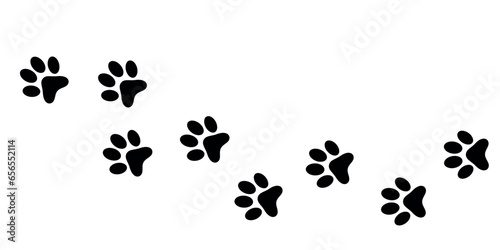 Dog paws. Animal paw prints, vector different animals footprints black on white illustration. Dog, puppy silhouette animal diagonal tracks. © Oksana Kalashnykova