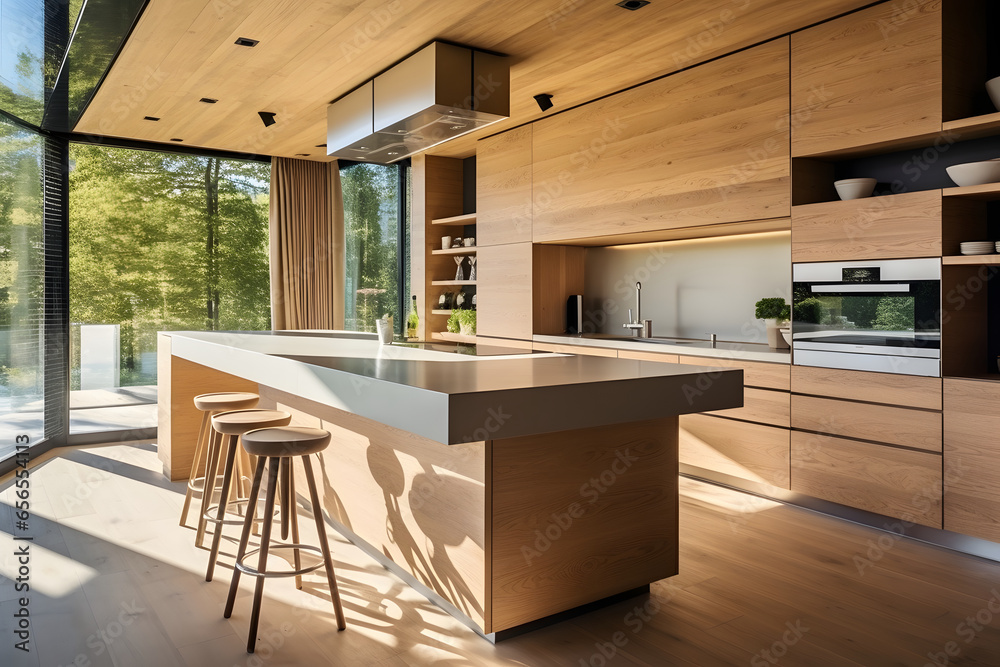 Modern wooden kitchen with kitchen counter