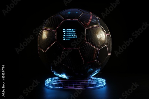 Digital football on black background. Generative AI