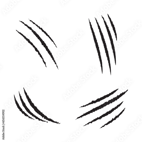 collection of scratch marks. wild animal claws, monster claws. vector illustration