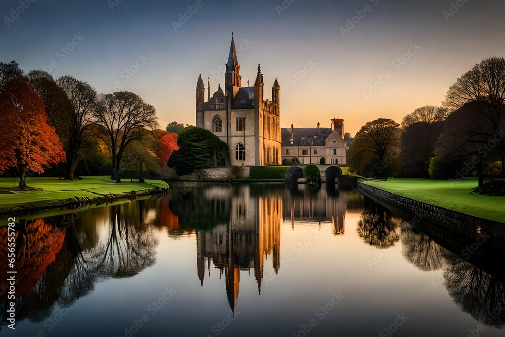 reflection of the cathedral at sunset