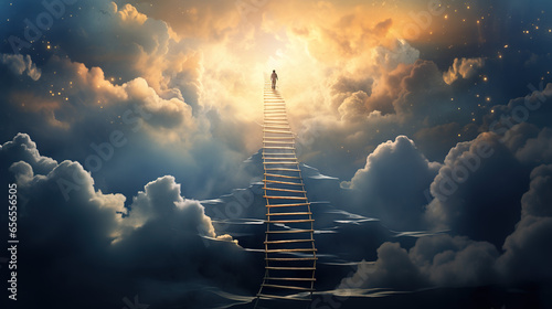 Fotografie, Obraz The ladder or the way to heaven idea concept for illustration of spiritual trip
