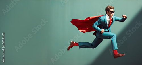 Business person look like superhero flying on sky.strong and confidence concepts.vision of leadership ideas #656556592
