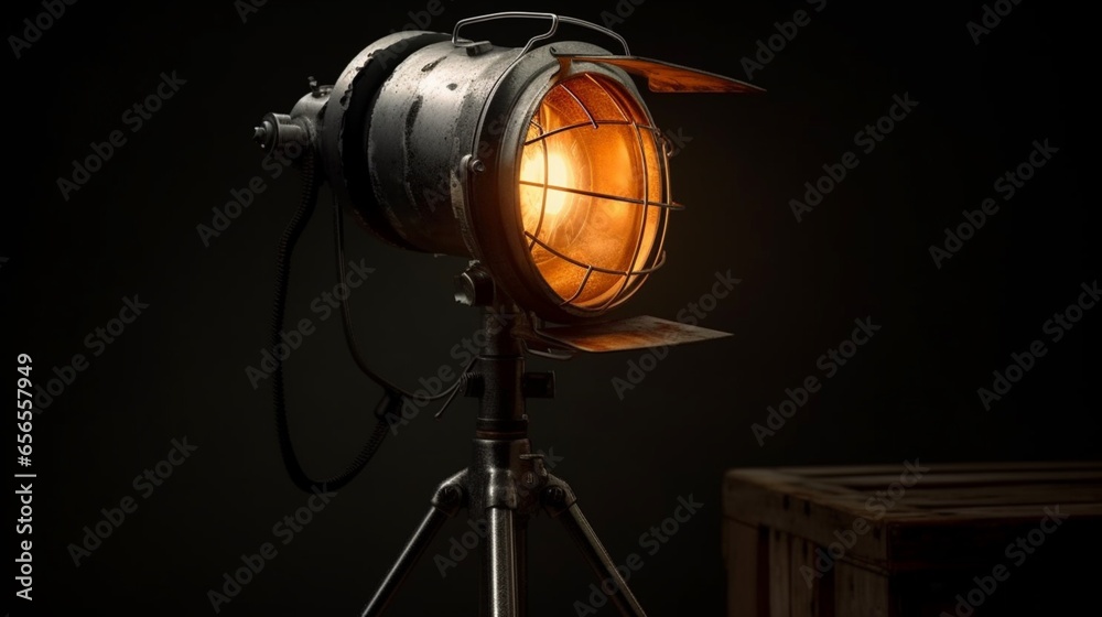 Vintage industrial lamp or reflector for theater or.Generative AI