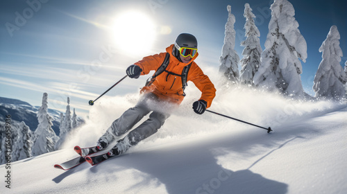 Canvastavla Skier descends a mountain in winter