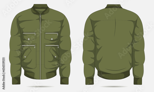 Army green bomber jacket mockup front and back view