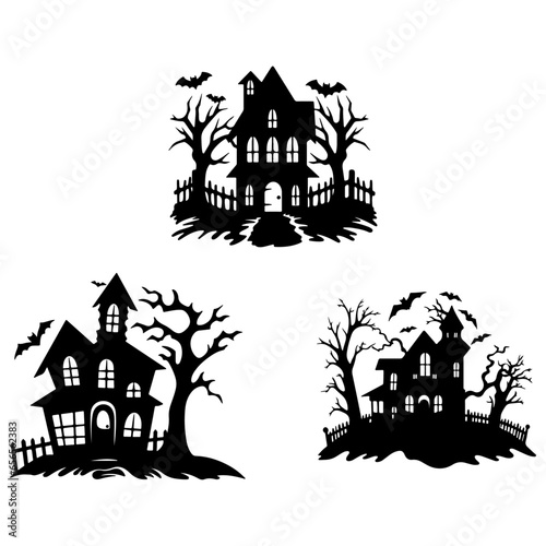 Haunted House Silhouette Vector: A Collection for Halloween, Scary House Bundle Set, Nighttime Halloween and Bat House Logo