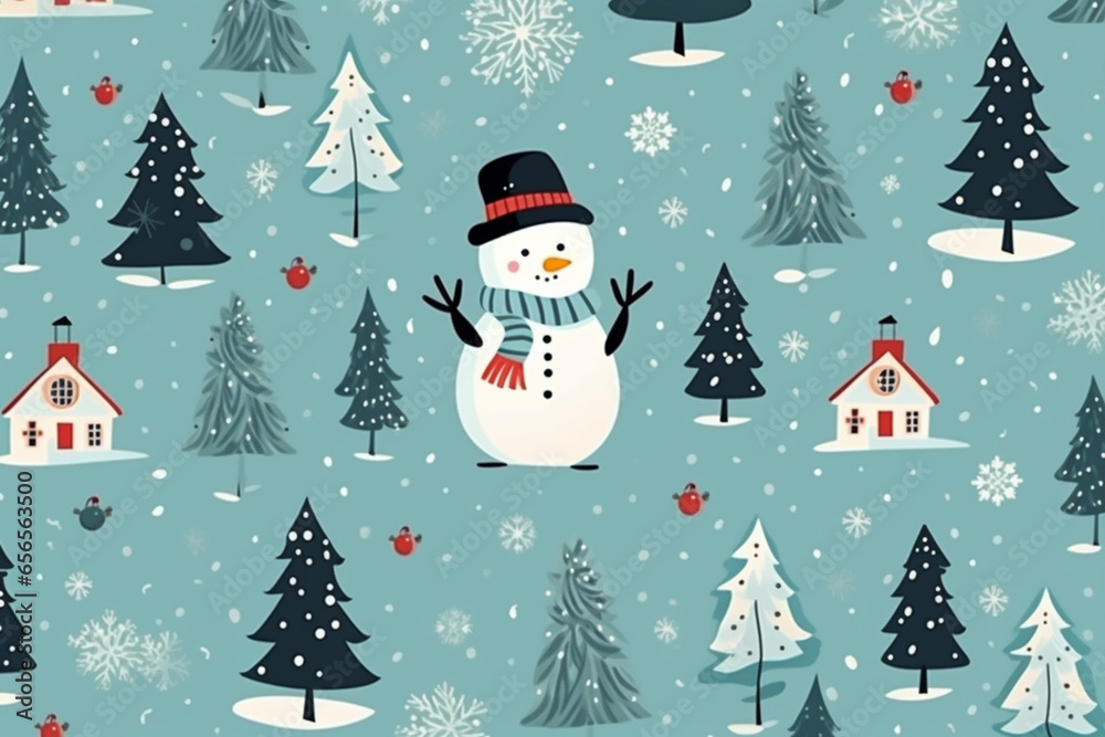 Seamless pattern with cute cartoon animals in winter clothes. Vector illustration.