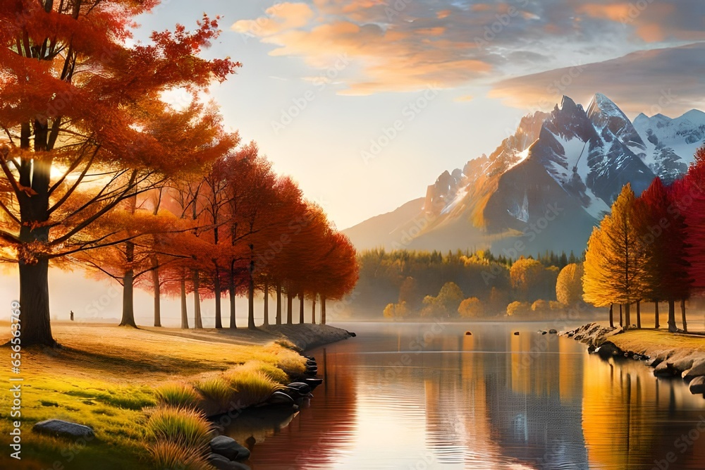 Fototapeta premium sunrise over the lake