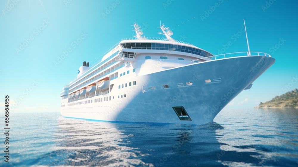 white cruise ship ocean realistic sunny day.Generative AI white cruise ship ocean realistic sunny day.Generative AI