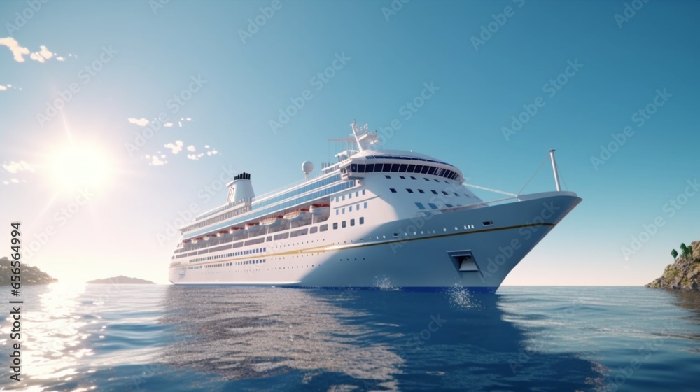 white cruise ship ocean realistic sunny day.Generative AI white cruise ship ocean realistic sunny day.Generative AI