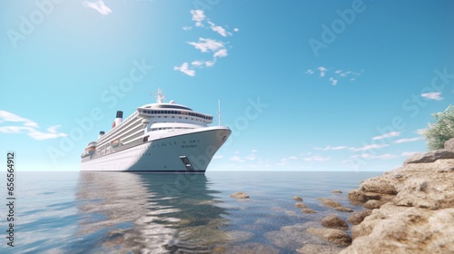 white cruise ship ocean realistic sunny day.Generative AI
