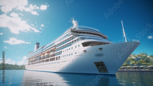 white cruise ship ocean realistic sunny day.Generative AI