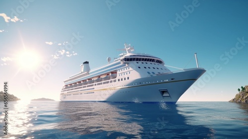 white cruise ship ocean realistic sunny day.Generative AI © Sukritidesign