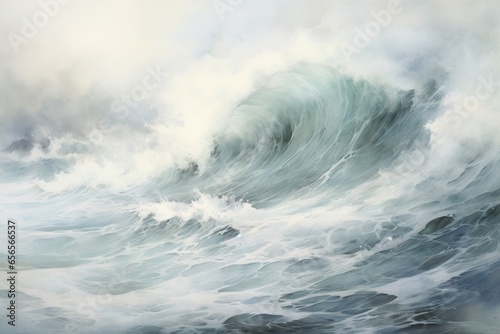 Detailed watercolor texture of the frothy sea during a storm
