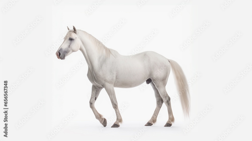 Obraz premium white horse standing on a white background the horse.Generative AI