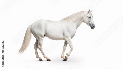 white horse standing on a white background the horse.Generative AI © Sukritidesign