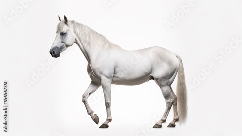 white horse standing on a white background the horse.Generative AI