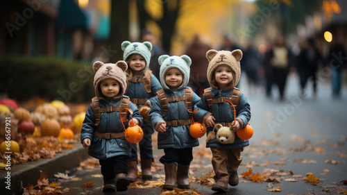 Adorable Kids in Trick or Treat Parade - Festive Halloween Celebration, AI-Generated 8K