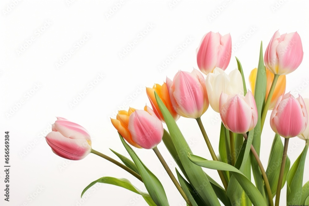 Fototapeta premium tulips on white background, Generative AI