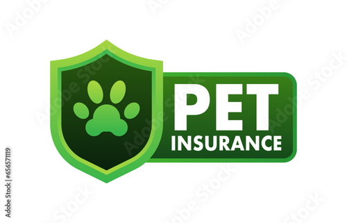 Pet insurance icon with a shield with a dog paw. Pets and Animal insurance policy. Medical care and veterinary clinic. Vector stock illustration