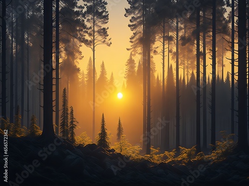sunset in the forest Generative Ai
