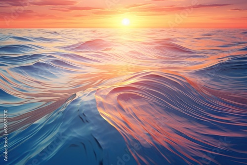 Ripple waves on water lit by sunset, forming gradient colors