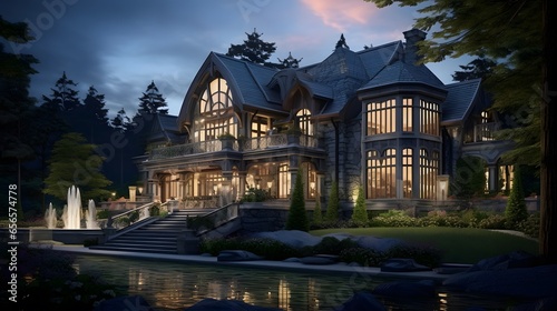 3d rendering of a luxury villa in the garden at night © Iman