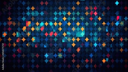 Glowing pattern wallpaper. Glamour background of colorful lights with spotlights. Shining lights party leds on black background. Digital illustration of stage or stadium spotlights. Generative ai