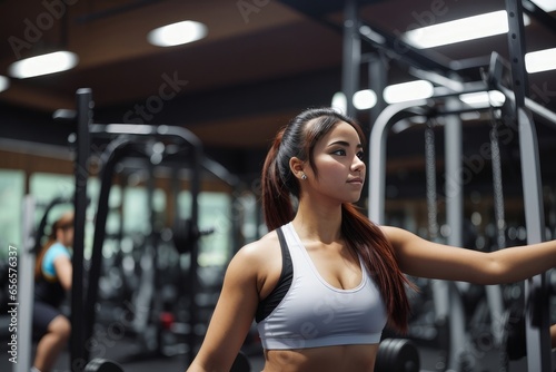 Young beautiful woman working out in the gym