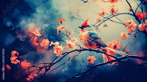 Birds in an Abstract Autumn Landscape Wallpaper Background Cover Digital Art Description AI 