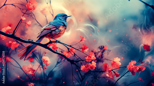Birds in an Abstract Autumn Landscape Wallpaper Background Cover Digital Art Description AI 
