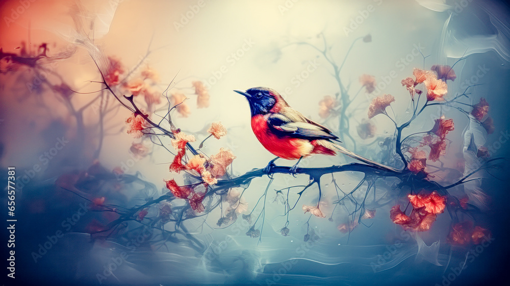 Birds in an Abstract Autumn Landscape Wallpaper Background Cover Digital Art Description AI  