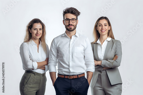 Team of Architect, Engineer, Construction office-man in normal and simple shirt and suit on white background at studio. Generative AI. photo