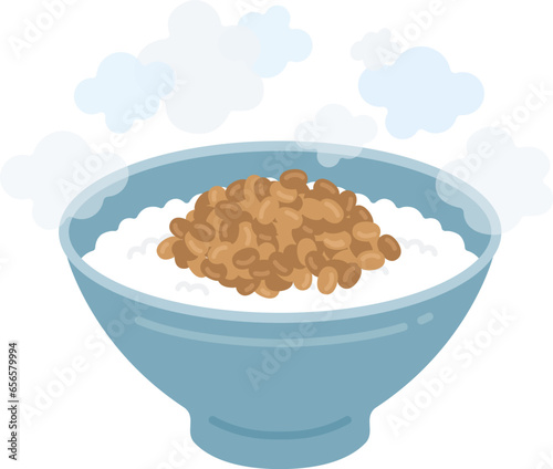 茶碗に盛られた、炊きたての納豆ご飯のイラスト