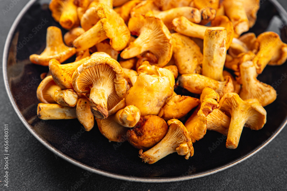 chanterelle mushrooms tasty mushroom fresh food snack on the table copy space food background rustic top view chanterelle mushrooms tasty mushroom fresh food snack on the table copy space food background rustic top view