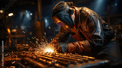 welder works in metal shop