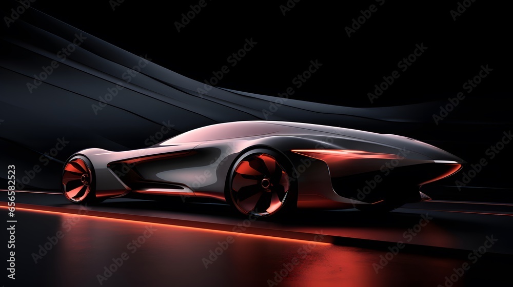 3D rendering of a brand-less generic concept car in black and red