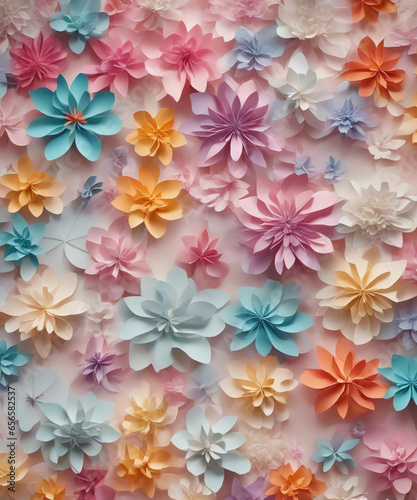 Paper cut flowers banner. Decorative elements for holiday design. Generative AI.