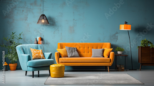 A stylish room with a yellow orange couch © jr-art