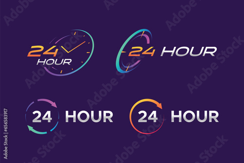 24 Hour Icon Sign Symbol Logo Graphic Template Gradient Color Modern Style Neon Light