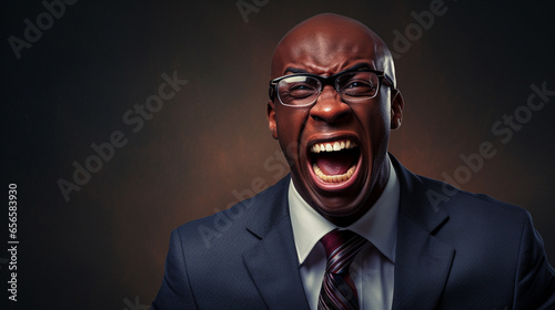 Funny black businessman screaming