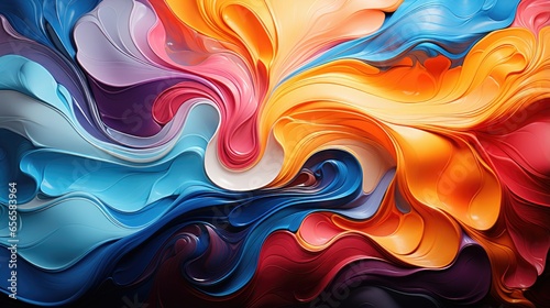 Colorful abstract background painting of a colorful swirl of paint with orange blue and pink hues in a fluid texture
