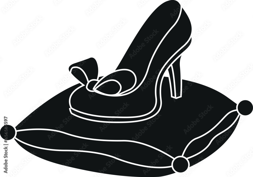 Cartoon Black and White Illustration Vector Of A High Heeled Stilleto Shoe on a Pillow Cartoon Black and White Illustration Vector Of A High Heeled Stilleto Shoe on a Pillow