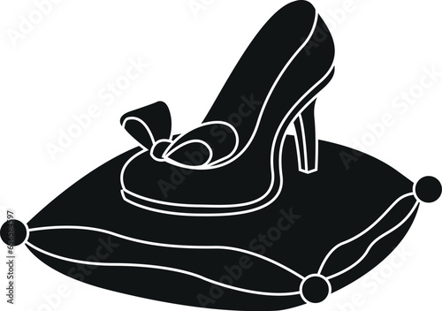 Cartoon Black and White Illustration Vector Of A High Heeled Stilleto Shoe on a Pillow