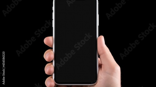 Mobile phone mockup with blank white screen in human hand, 3d render illustration put on a sweater, hold a smartphone Mobile digital device in arm isolated on white.