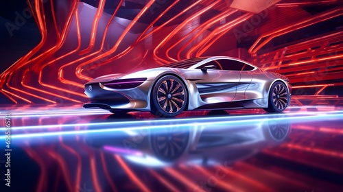 3D rendering of a brand-less generic concept car in a futuristic environment © Iman