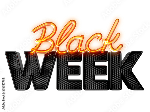 Black Week label with black and orange on transparent background in 3D Illustration photo