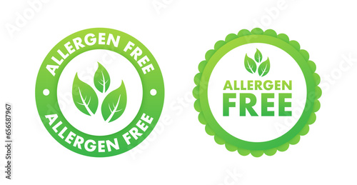 Allergen Free stamp. Non-allergenic products round ribbon label. Vector stock illustration