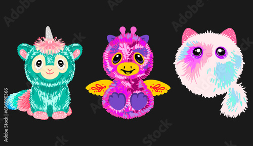 Cute Monsters Vector Set. Kids cartoon character design for poster, baby products logo and packaging design.